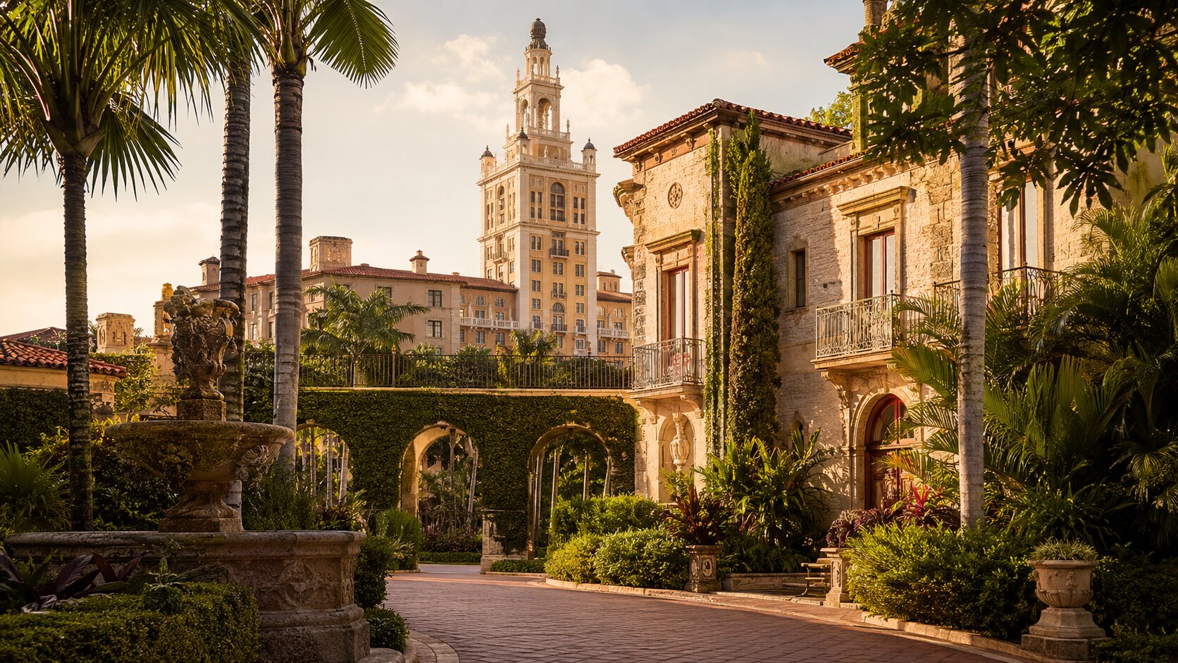 Avenue et architecture typique de Coral Gables